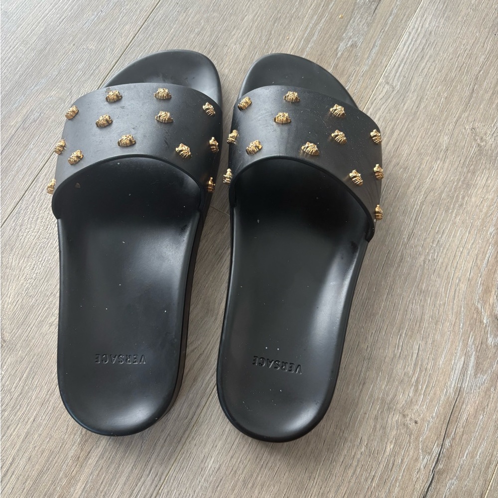 Versace Black and Gold Women's Slide Sandals